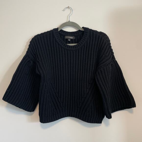 Intermix Black Knit Short Wide Sleeve Pullover Sweater Cotton Women's Small - Picture 1 of 8